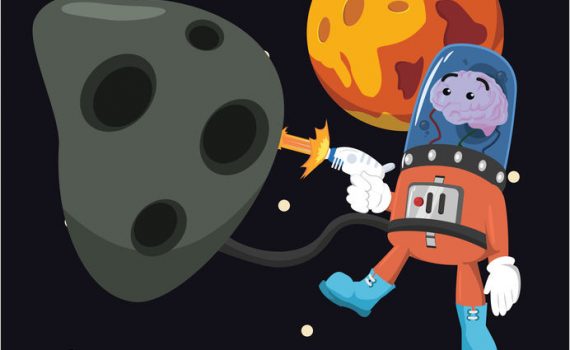 robot espacial minando un asteroide